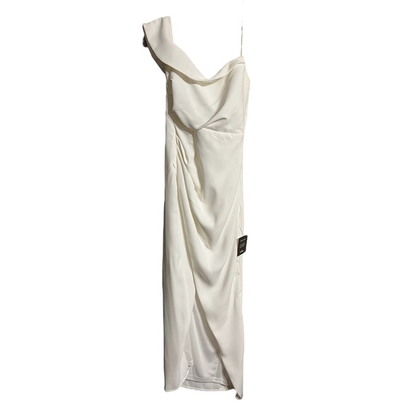 Lulu's White One Shoulder Side Pleated Side Slit Dress Sz S NWT - Picture 2 of 12